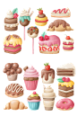 高清甜甜圈甜品面包蛋糕卡通手绘糕点插图_PNG：