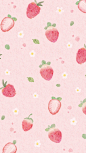 草莓 粉色 平铺 可爱 清新 手机壁纸