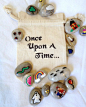 Storytelling Stones w/ Cloth Bag (16 pcs) -- Great way to facilitate story time with your little ones! Make up a special story for them or take turns choosing a stone and let them wow you with their creativity and imagination.   Set contains: 16 hand pain