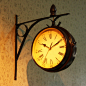 欧式双面钟表 铁艺罗马数字时钟 