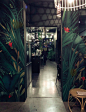 Bar Palmier : Jungle illustration printed on wallpape to decorate the interior of the lounge area of a wine bar.
