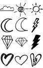 超级卡通符号钻石箭头信号符号五角星心形太阳月亮云朵闪电设计元素免抠PS笔刷素材：-
