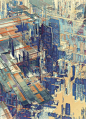 Atelier Olschinsky: 传奇都市插画系列 : 这系列名为 “都市” 的插画作品，强烈的色彩融合了锐利的线条与角度，营造出热闹又充满未来风格的城市街景、工厂以及复杂的建筑结构。