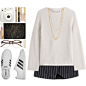 A fashion look from September 2016 featuring pullover sweaters, summer skirts and adidas shoes. Browse and shop related looks.