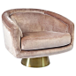 Features: -Pearl velvet upholstery with brushed brass base. -Loose seat cushion. Frame Finish: -Brass. Upholstered: -Yes. Frame Material: -Wood. Upholstery Color: -Pink. Upholstery Material: -V: 
