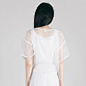 【有耳uare】白色方格欧根纱透明落肩圆领短款上衣t恤原创设计 新款 2013