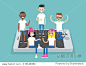 Social network concept. A multinational group of young people hanging out on the mobile screen / flat editable vector illustration, clip art