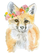 Fox with Flowers watercolor giclée reproduction. Portrait/vertical orientation. Printed on fine art paper using archival pigment inks. This quality printing allows over 100 years of vivid color in a t