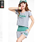 爽客2014夏季新款女士短袖运动套装韩版运动卫衣三件套女短裤套装
