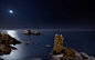 General 2560x1600 nature landscapes night Moon rocks long exposure sea oceans stars horizon waves