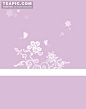 [紫色背景上的白色矩形条和花朵和蝴蝶]