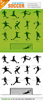Soccer Silhouettes世界杯足球人物动作剪影绘画插图素材源文件-淘宝网