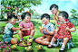 喂小鸡（上海画片出版社54年，吴哲夫画，98品）