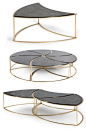 This unique 6 piece modular coffee table is available in 3 different configurations: as a single segment, in an arrangement of 3 and as one elegant centrepiece. The gleaming brass frame creates a striking outline that contrasts beautifully with the black 