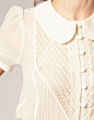 feminine lace inset blouse with button front and peter pan collar