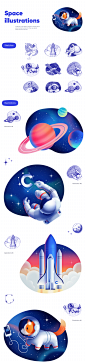 Space Illustrations : In late 2017, I was asked by Cuberto to create a set of space themed illustrations for their new website. Here's how they turned out.，宇航，航天，宇航员，太空