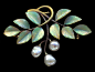 ART NOUVEAU  Brooch  Gold Enamel Pearl  H: 2.9 cm (1.14 in)  W: 4.1 cm (1.61 in)   Marks: '18'  Austrian, c.1900