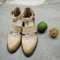 韩国代购纯手工复古擦色罗马文艺纯牛皮真皮女士粗跟中跟凉鞋凉靴