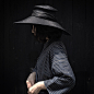 Black sisal wide brim hat decorated with Paris cloth