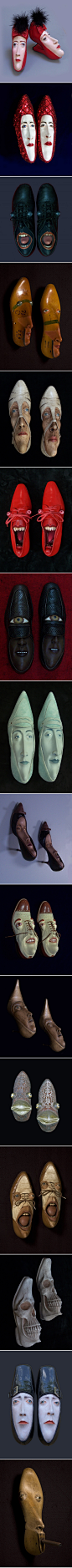 雕塑家Gwen Murphy带来的鞋子脸怪异的艺术作品。这些有着奇形怪状的鞋子，是艺术家Gwen Murphy带来的有着各种面孔的鞋子。它们有着长长的脸，好奇的眼睛，撅起的大嘴巴，与鞋子组合成一张独特的面孔，相当令人惊讶。

Gwen Murphy在还是一个小女孩的时候，就酷爱观察鞋子。鞋子的样式千百种，穿在不同人的脚上，表现出的个性气质更是千差万别。鞋子只有一张嘴，伸进去的终究还是臭脚丫子。Gwen Murphy却将这一双双淘汰的鞋子，制作成独特的形态各异的脸谱，刹那间，鞋子也拥有了生动的表情与个性。