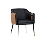 Dimensions: 24.5" W x 25" D x  31.5" H  Arm Height: 26 in  Seat Height: 19 in  Seat Depth: 18.5 in  Gross Weight: 48 lb  Net Weight: 35 lb  Material / Cover: Faux Leather,  Base / Legs: Stainless Steel   Base Finish: Black with Gold Foot Ca