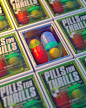 PILLS FOR THRILLS : The words 'Pills For Thrills' and an image of a capsule with a smiley inside had been in my head for a while, these are the visuals that came out when translating the thoughts into images.