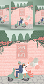 新婚蜜月婚礼系列插画PSD高清分层素材 Save The Date ti331a1905 :  