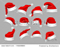 Big set of realistic Santa Hats isolated on transparent background. Vector santa claus hat colllection  holiday cap to xmas illustration