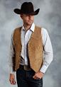 Roper Suede Cowboy Vest ~ Brown Antique Brass Embossed Snaps Silky Cow Suede Vest