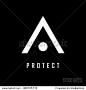 Triangle logo. Protect. Minimal geometry. Black background. Stock vector.