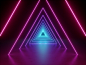 3d render, ultraviolet neon triangular portal, glowing lines, tunnel, corridor, virtual reality, abstract fashion background, violet neon lights, arch, pink blue triangle, spectrum vibrant colors, laser show