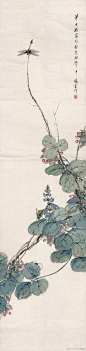 【 陈康侯 《花卉草虫图》 】陈康侯（1866-1937），字锡蕃，号风来堂主人，扬州人，是王素以后扬州画坛最著名的画家之一。陈康侯最为突出的成就就是花鸟画。其画风清新秀丽，质朴自然、构图疏朗灵动，造型生动传神。他的花鸟画作品，在追求传统技法的基础上，重视写生，引入西洋画的透视技法，以形写神，他常常捉各种小虫置于瓶中，观察其动态，使笔下草虫有形、有神、栩栩如生。