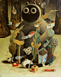 Neko Dream  : Acrylic Painting on Wood Board.Exhibition at Pinpoint Gallery - Omotensando -  Tokyo.