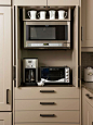Small-Appliance Storage  Upgrade to pro level without breaking the bank by concealing morning must-haves behind cabinet doors. Keep mugs, sugar, bread, and other essentials close by for a stress-free morning. Closed doors creates a streamlined look and ke