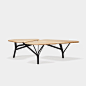Borghese Coffee Table, Oak Top : Designed by Noé Duchaufour Lawrance Borghese is a coffee table inspired by the pines of the Villa Borghese in Roma. The metal structure reproduces the network o