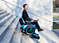 scewo electric wheelchair can climb stairs independently : scewo electric wheelchair can go up and down the stairs independently and smoothly, with sturdy rubber tracks providing a safe and comfortable transition.