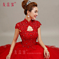 2014最新款红色新娘婚纱绑带漏背镂空婚纱韩版复古大码公主蓬蓬裙