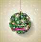 圆形松枝圣诞吊球矢量素材，素材格式：EPS，素材关键词：2015年,圣诞节,圣诞吊球