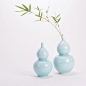 装饰罐摆件 中式葫芦瓶陶瓷花瓶烟水绿摆件天蓝色样板房装饰陈设-善木良品