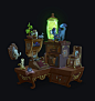 Cryptozoologist office, guillaume NORMAND : A very cool school assignment to do ! (Artside Game Art School) 
the Brief was to follow an existing artistic direction and create some props around a theme. And then making a scene with two differents lighting.