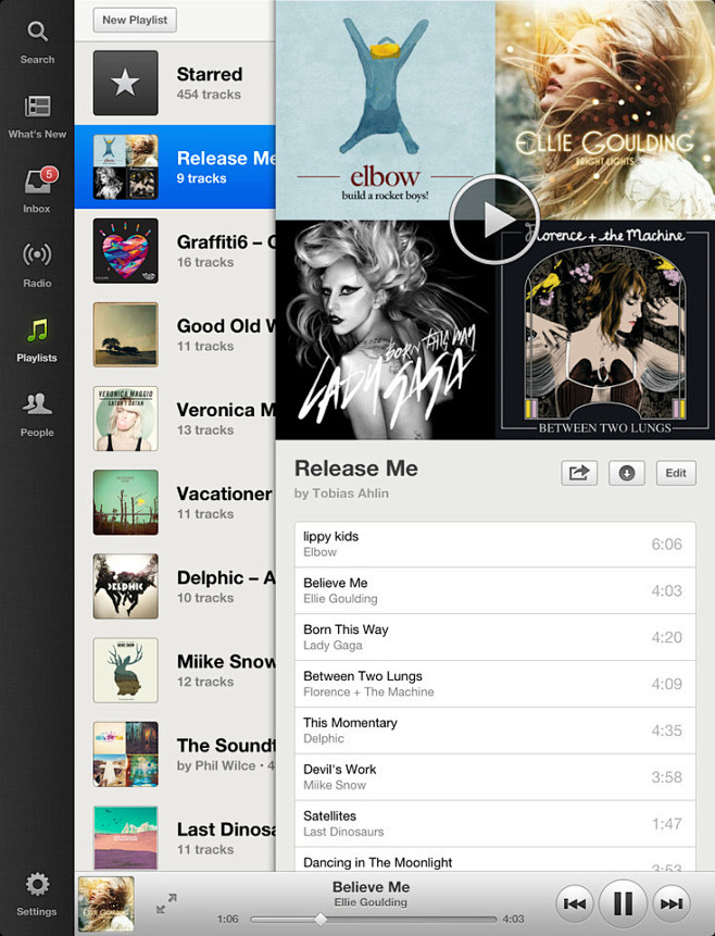 Spotify iPad音乐应用界面设计...