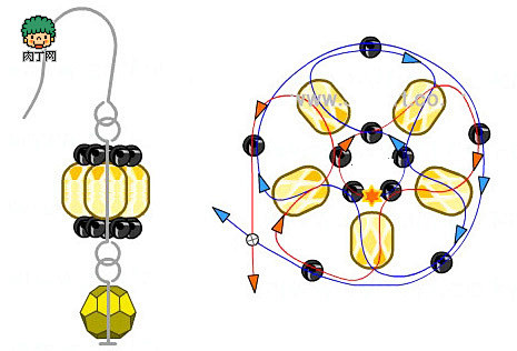 水晶小球串珠耳环做法图解