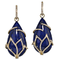 Katie Decker: 18kt Lotus earring with lapis and 1.17 cts diamonds
