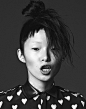 Xiao Wen Ju is wearing all clothes and accessories by Burberry
