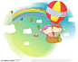 可爱女童插画－乘坐热气球的男孩和女孩