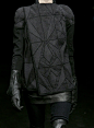 Geometric Fashion - black on black, structured look with leather, mixed fabrics & stitched geometric patterns; fashion details