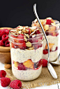 Make Ahead Raspberry Peach Crisp Breakfast Parfaits | Iowa Girl Eats