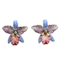 Enamel Orchid Earrings with Diamond Center