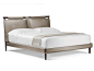 Leather double bed with upholstered headboard TIMES by Poltrona Frau