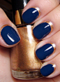 navy blue and metallic gold manicure #nails